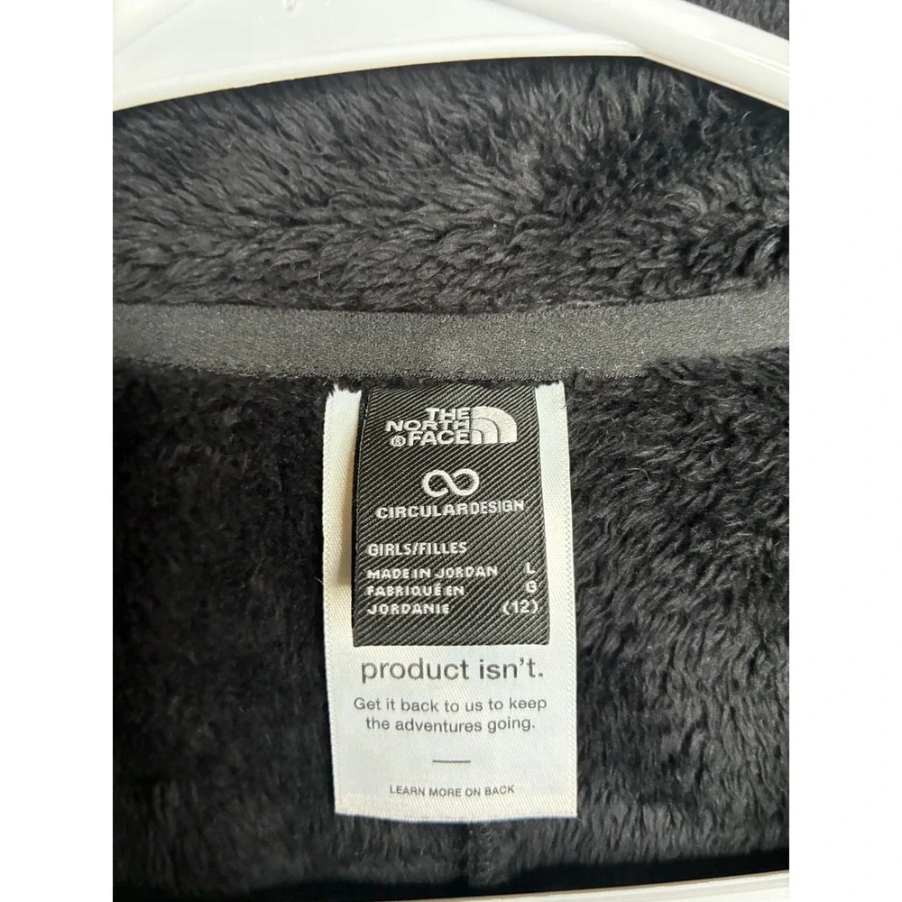 The North Face Girls Black Circular Design Full Zip Fleece Jacket Size L 12